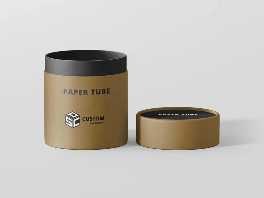 Brown cardboard hinged lid tube packaging box mock-up