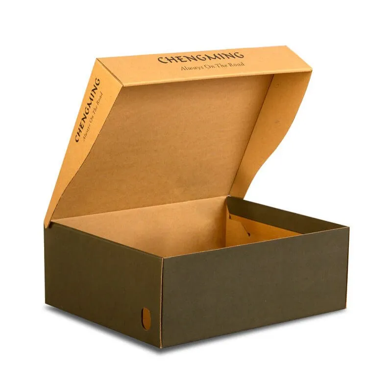 Hinged lid shoe packaging box