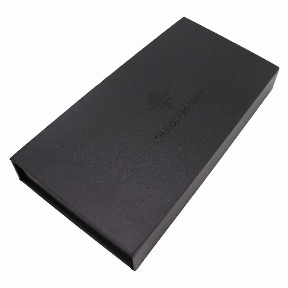 Black Perfume Bottle Packaging Box with Inserts side view one