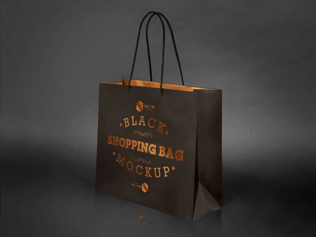 Black Shopping Bag With Bronze Foil Stamping Mock Up