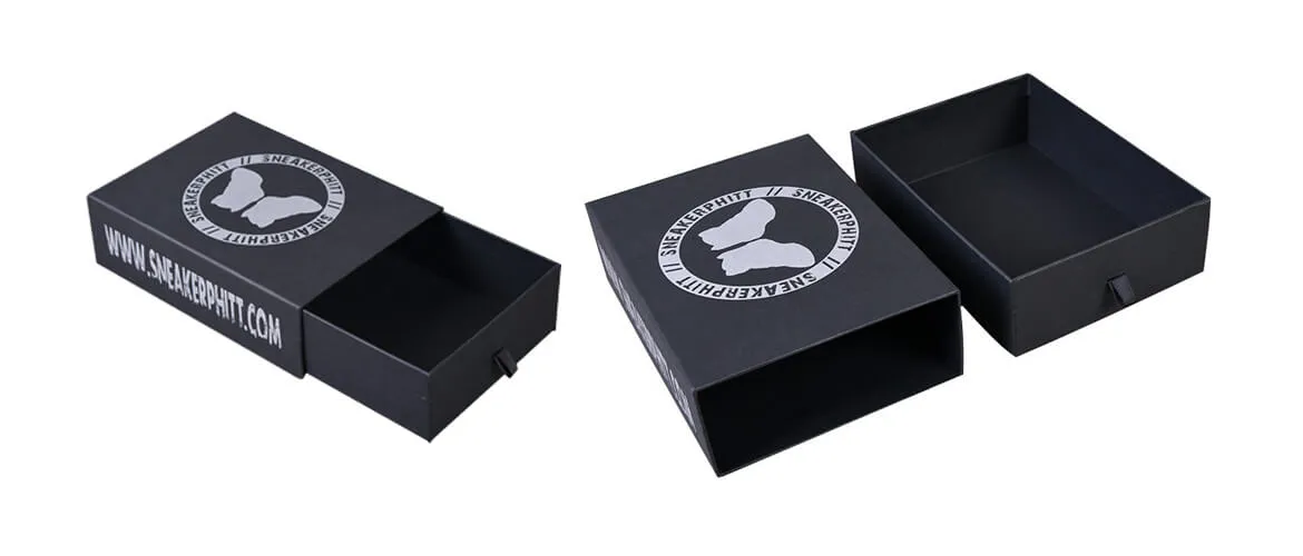 Black rigid drawer style packaging box with XPE foam insert