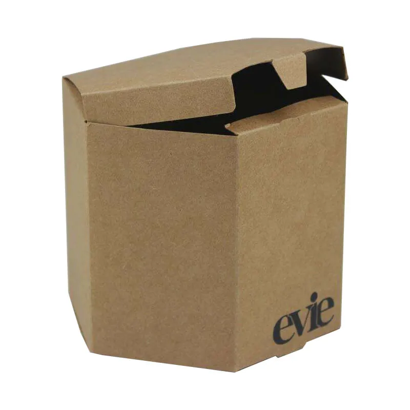 Caja de papel con forma hexagonal en color kraft marrón