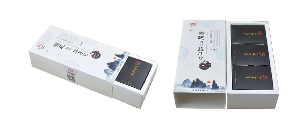 Cardboard drawer style packaging with small boxes inside