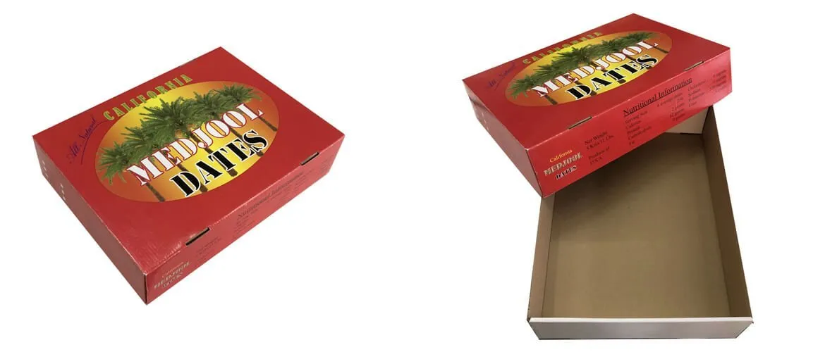 Corrugated lid and tray fruit packaging boxes for medjool dates