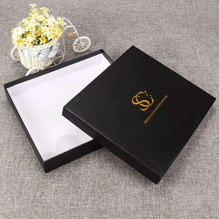 Custom Black Gift Box With Gold Foil Stamping side view one