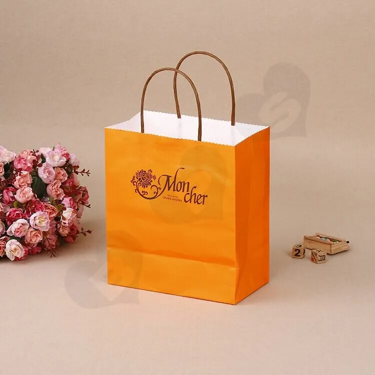 Custom Printed Orange Color Paper Bag For Cake side view one