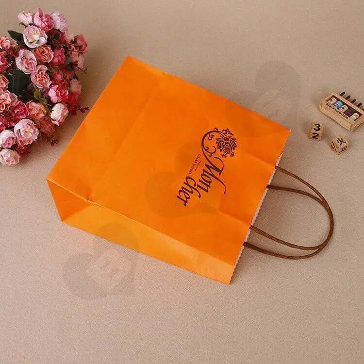 Custom Printed Orange Color Paper Bag For Cake side view three