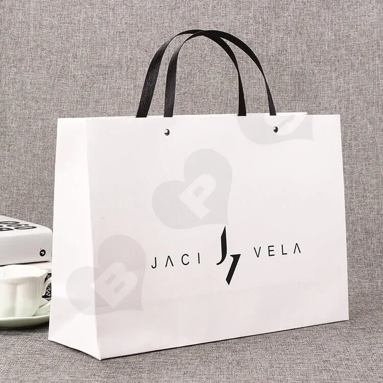 Custom Printed White Cardboard Shopping Bag side view one