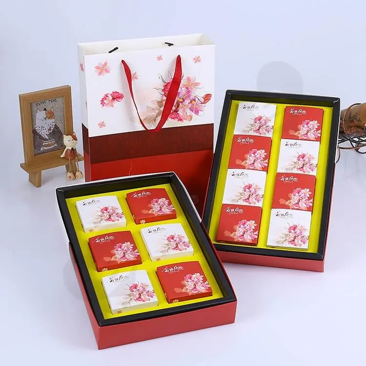 Custom Printing Cardboard Gift Box With Paper Bag For Cakes side view two