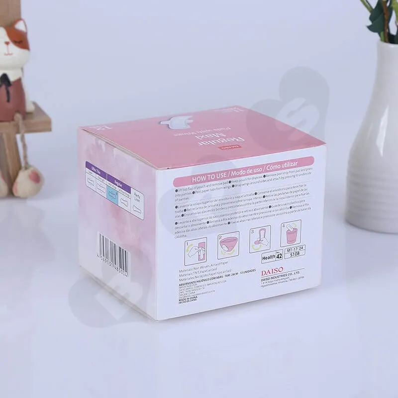 Custom printing Retail Box For Sanitary Napkins side view three