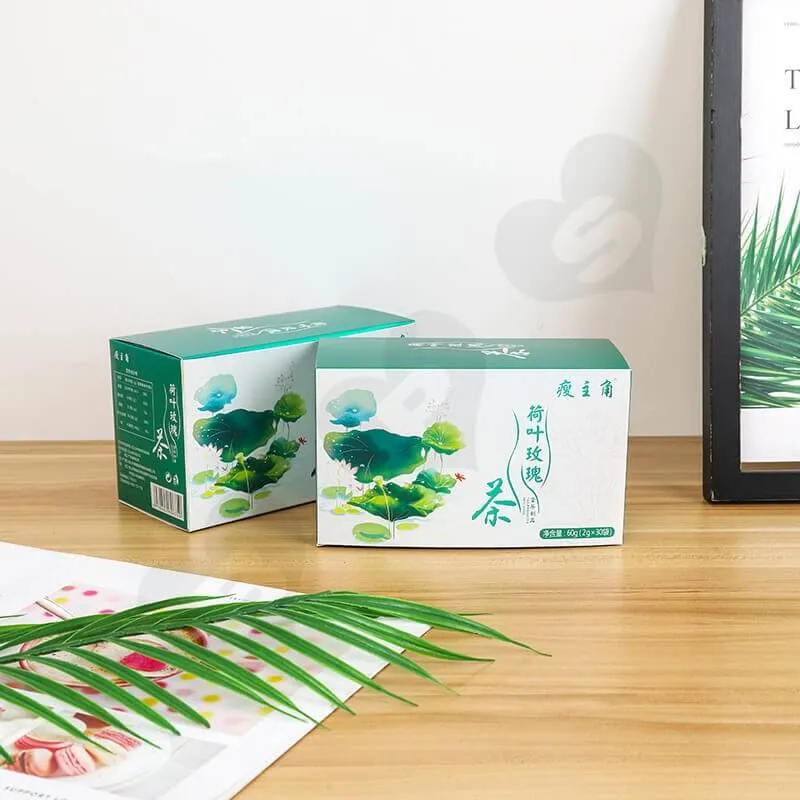 Customized Folding Carton Box For Lotus Leaf Rose Tea side view one