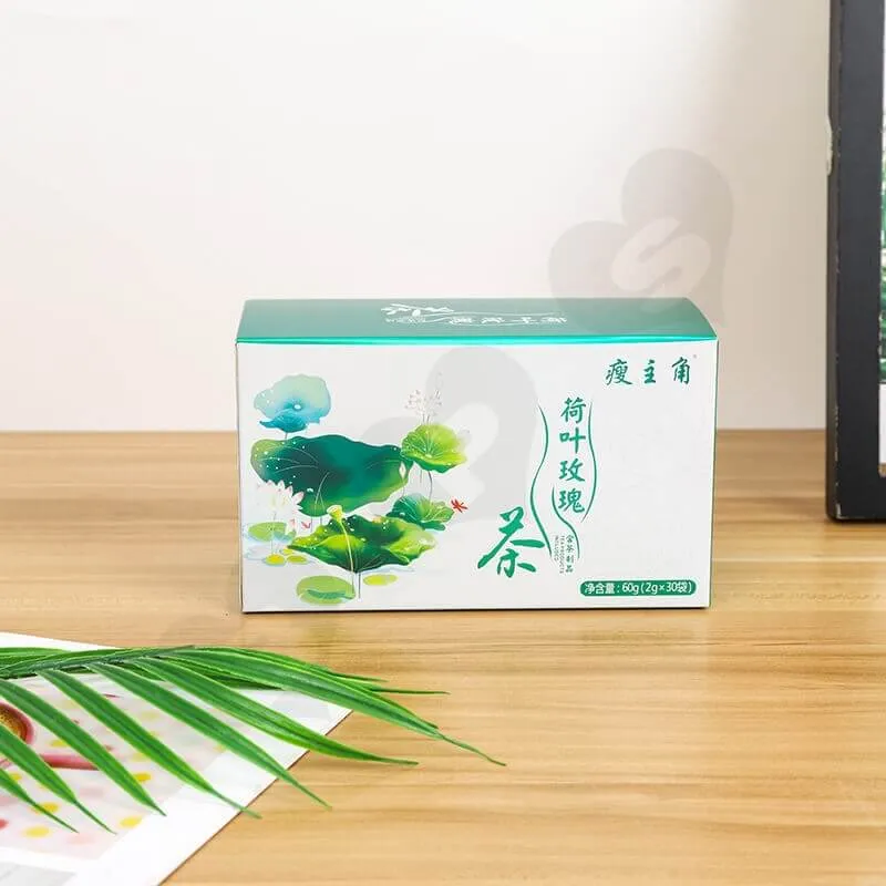 Customized Folding Carton Box For Lotus Leaf Rose Tea side view two