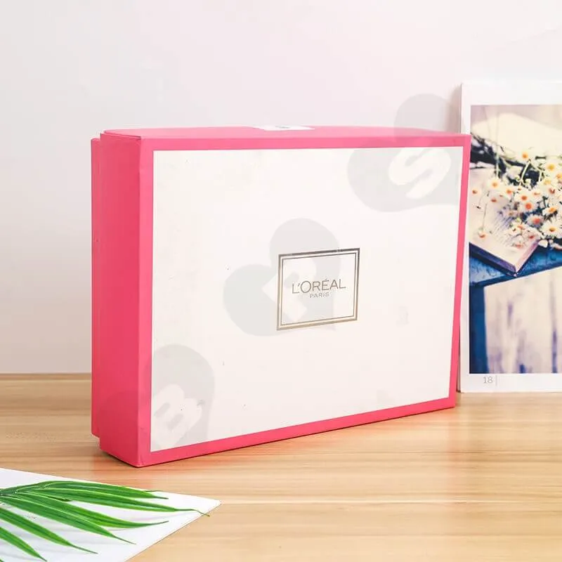 Fashion Pink Cardboard Box For Cosmetic Set side view two