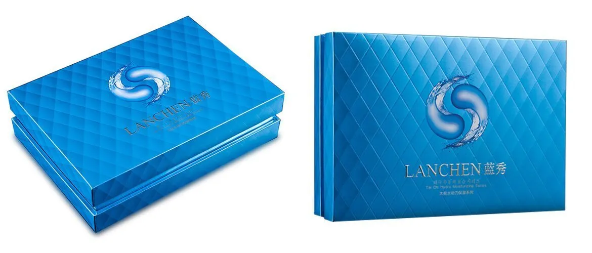 Gloss lamination finish offset printing blue cosmetic packaging box
