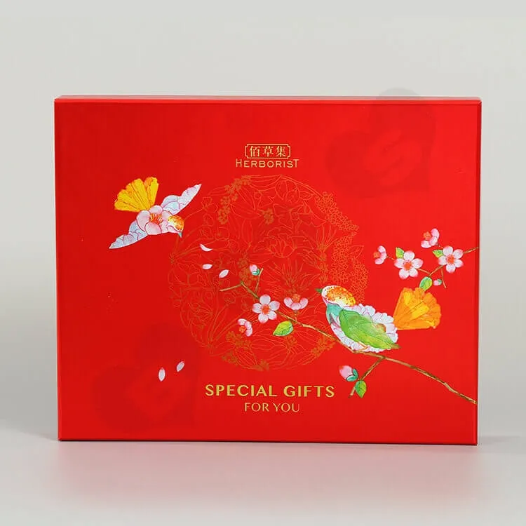 Glossy Red Cardboard Gift Box For Skin Care Product side view five