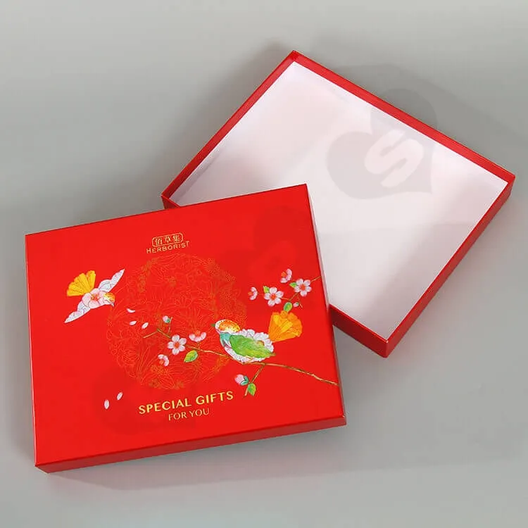Glossy Red Cardboard Gift Box For Skin Care Product side view three