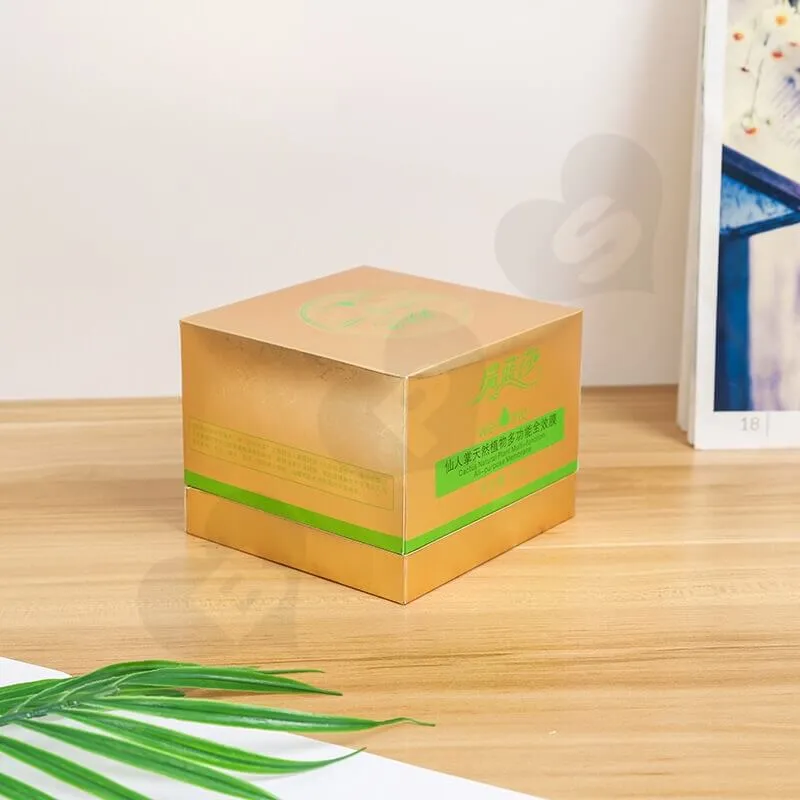 Gold Rigid Shoulder Gift Box For Brightening Mask side view three