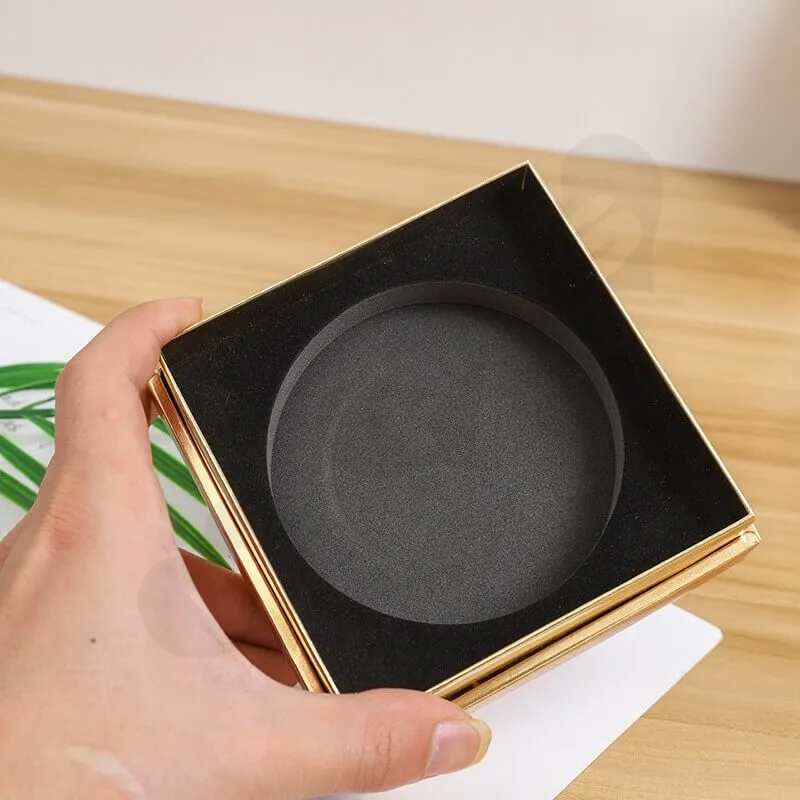 Gold Rigid Shoulder Gift Box For Brightening Mask side view two