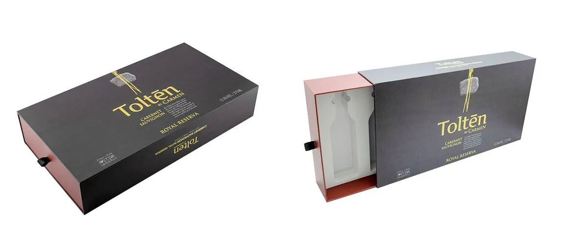 Gold foil printed black drawer style box with EVA divider