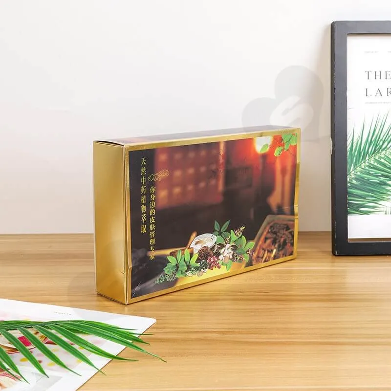 Golden Color Drawer Style Paper Box For Herbal Tea side view one