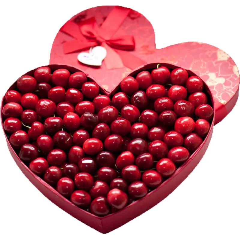 Caja de regalo en forma de corazón para bodas con cerezas