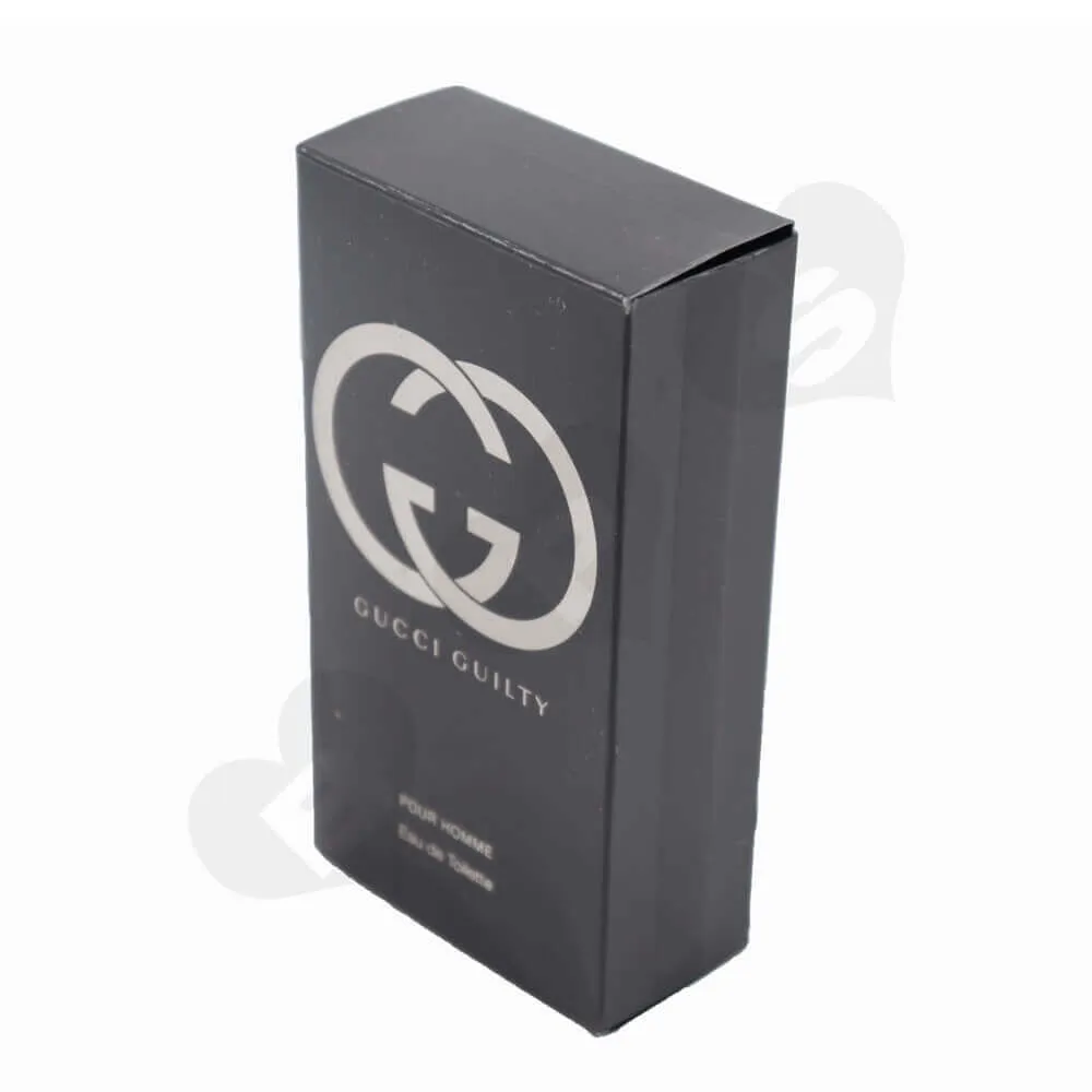 Matt Black Men's Perfume Box with Silver Stamping and Embossing side view one