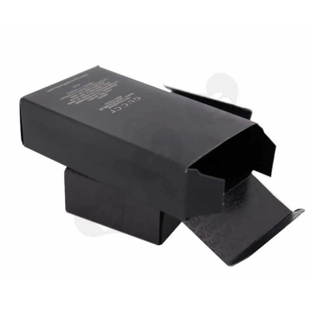 Matt Black Men's Perfume Box with Silver Stamping and Embossing side view three