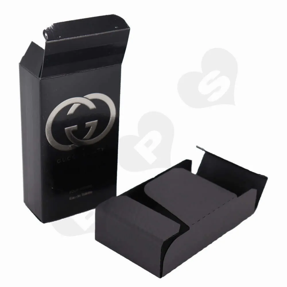 Matt Black Men's Perfume Box with Silver Stamping and Embossing side view three