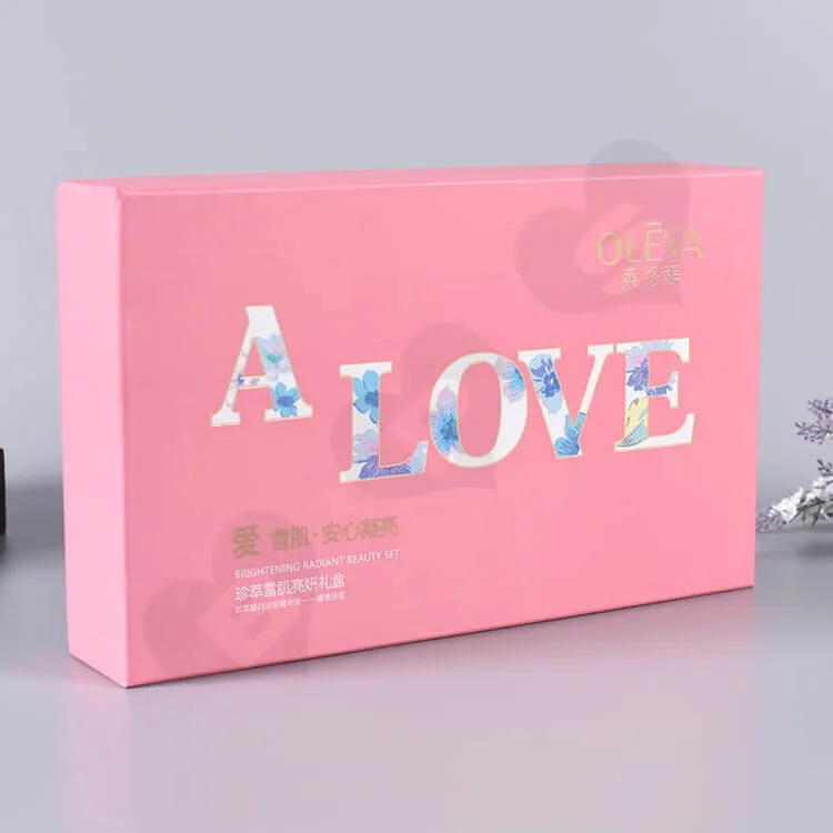 Matte Pink Gift Box For Cosmetic Set side view one
