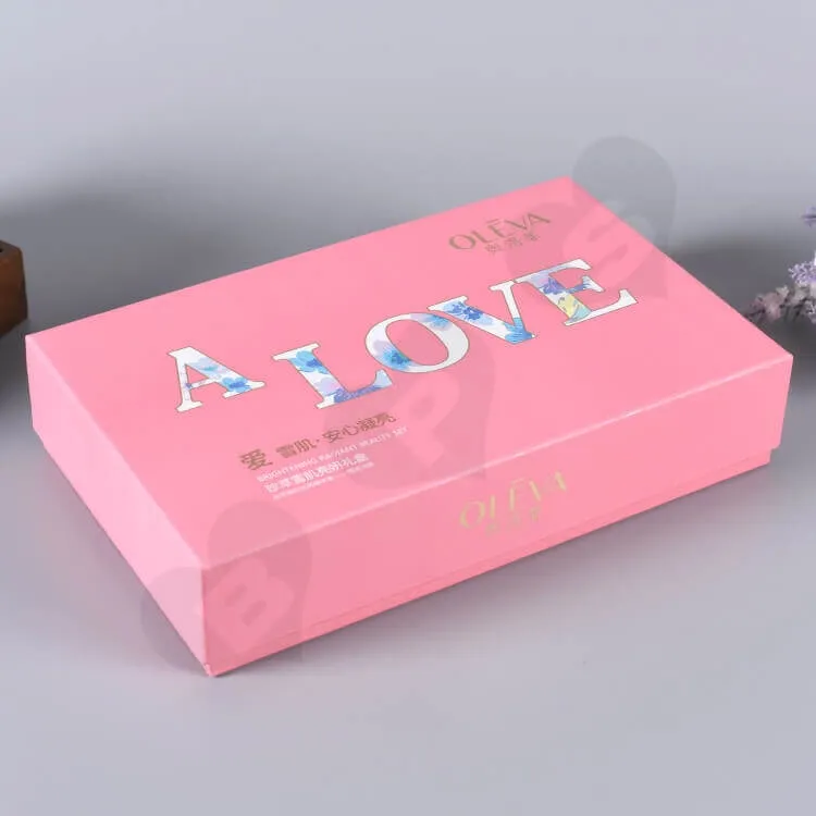 Matte Pink Gift Box For Cosmetic Set side view two