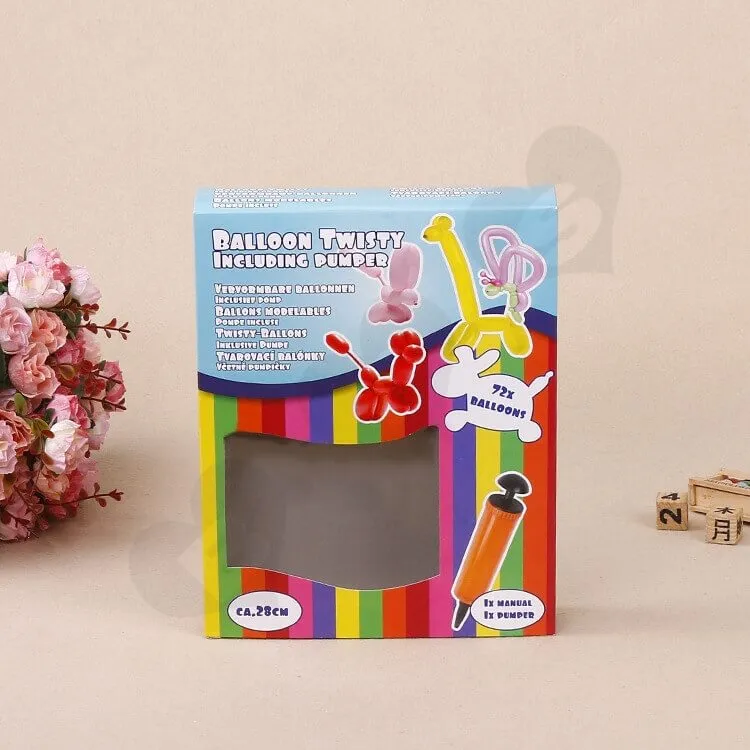 Paper Box With PVC Window For Balloon Twisting side view one