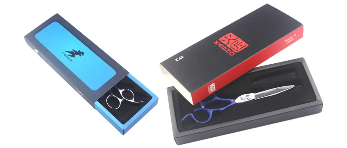 Paper slide boxes with foam insert and window for scissors packing