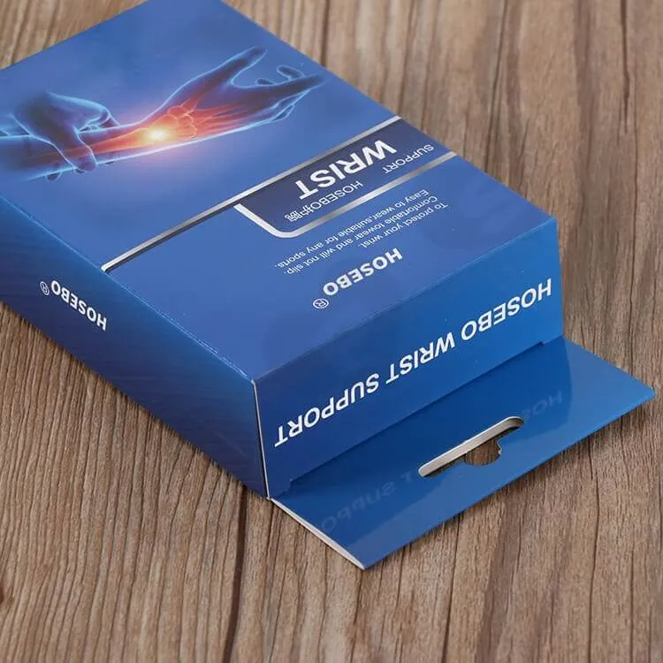 Printed Cardboard Box With Hanger For Wrist Guard side view three