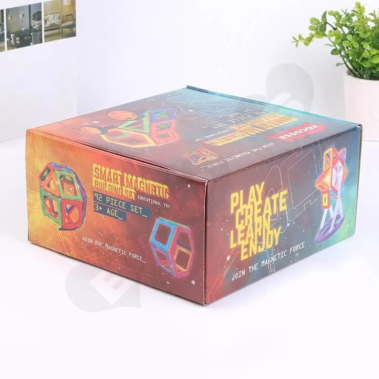 Printed Corrugated Mailer Box For Magnetic Building Set side view one