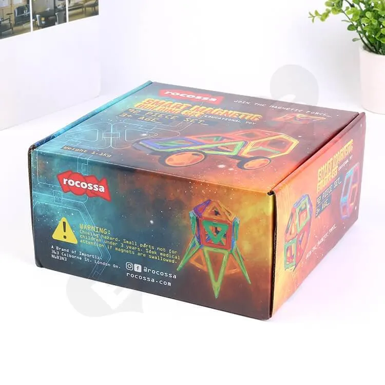 Printed Corrugated Mailer Box For Magnetic Building Set side view three