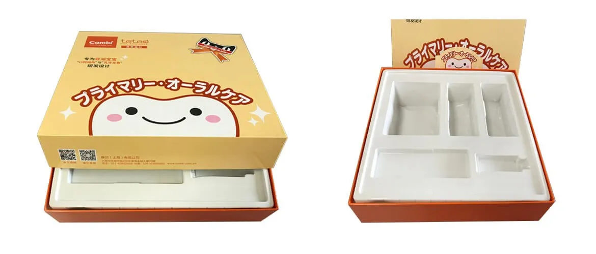 Rigid cardboard printed telescope box with molded blister insert vacuum formed tray