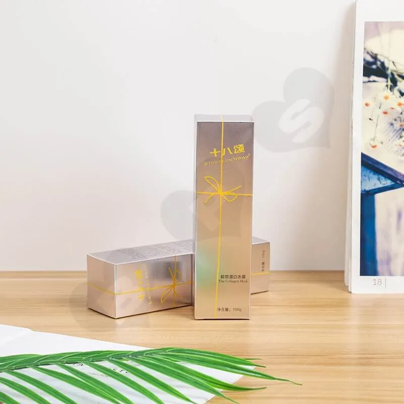 Silver Specialty Folding Box For Collagen Facial Mask side view three