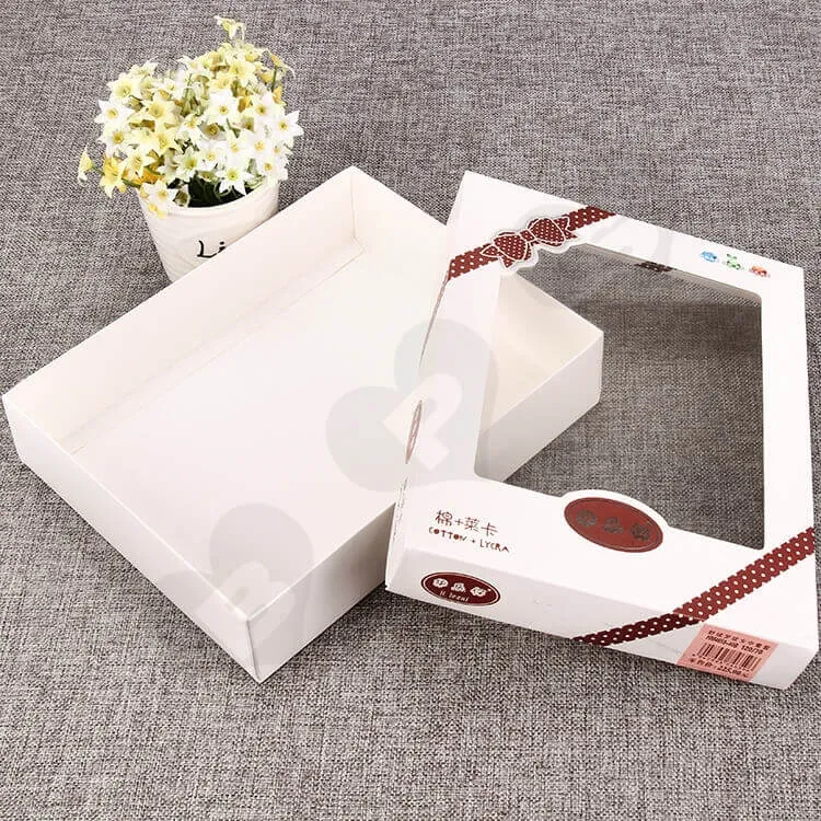White Cardboard Box With Plastic Window For Clothes side view one