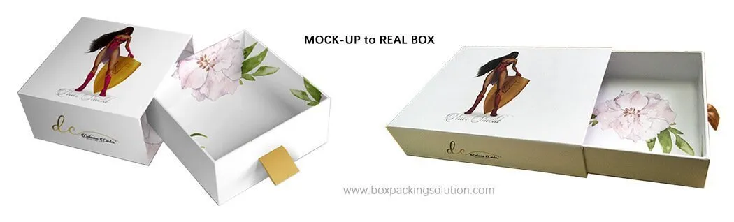 custom hair extension gift drawer box mock-up to real packaging