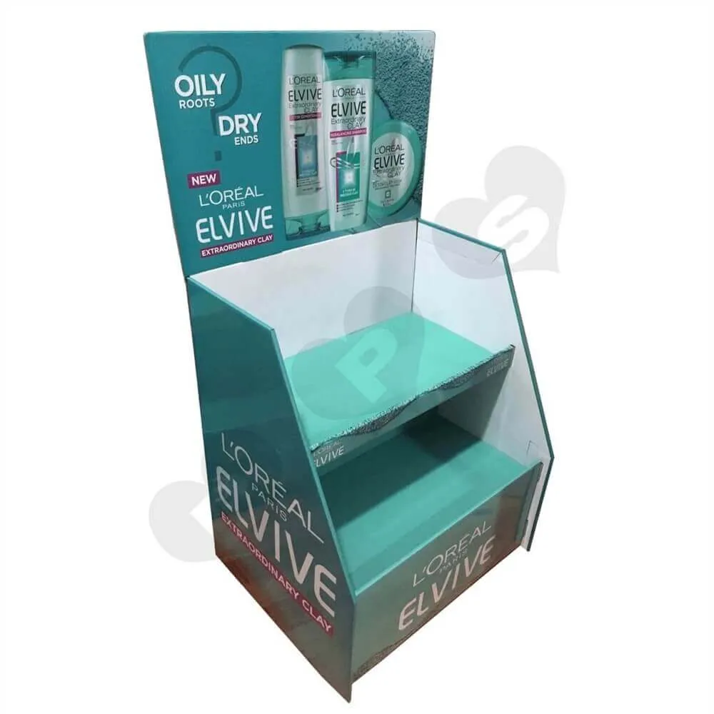 Corrugated Cosmetic PDQ Shelf Sideview One