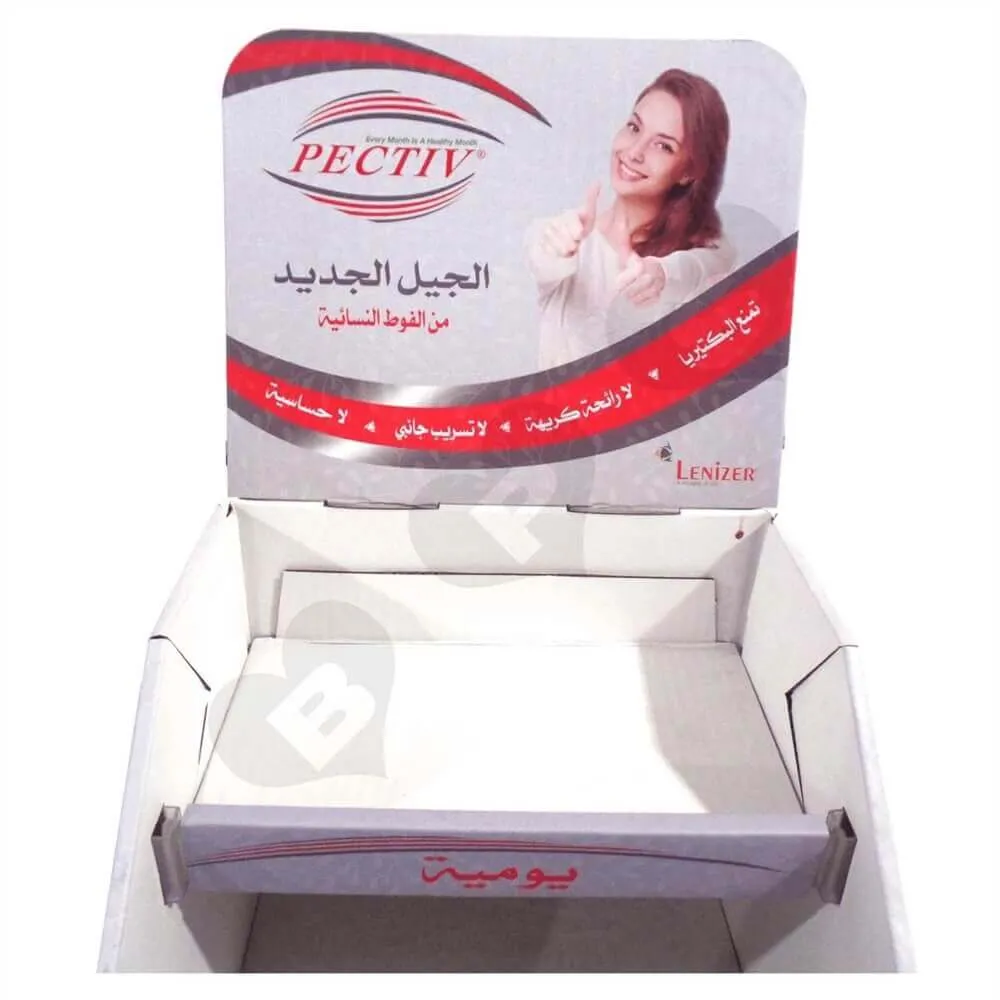 Corrugated Sanitary Napkin Display Shelves Sideview Four