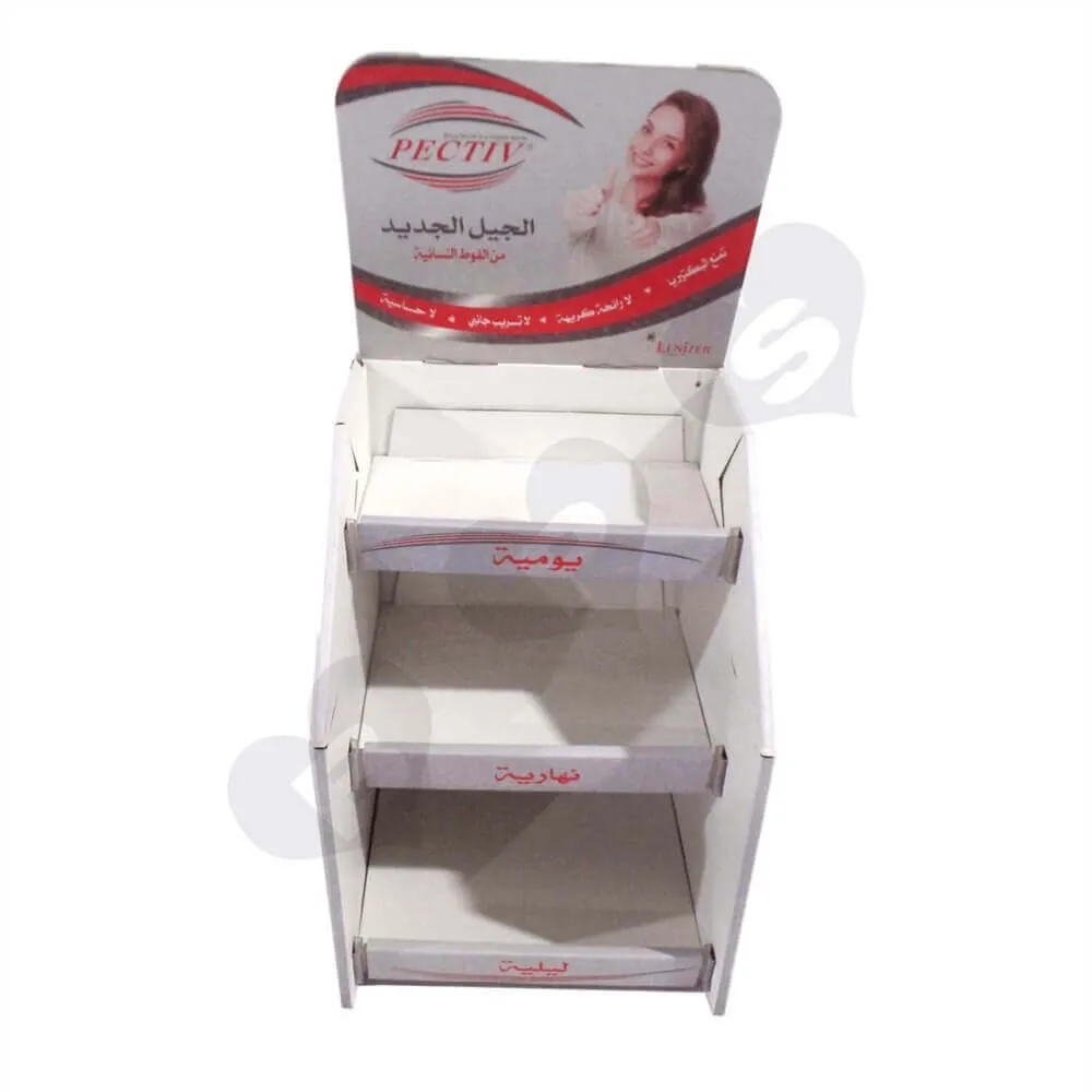 Corrugated Sanitary Napkin Display Shelves Sideview One