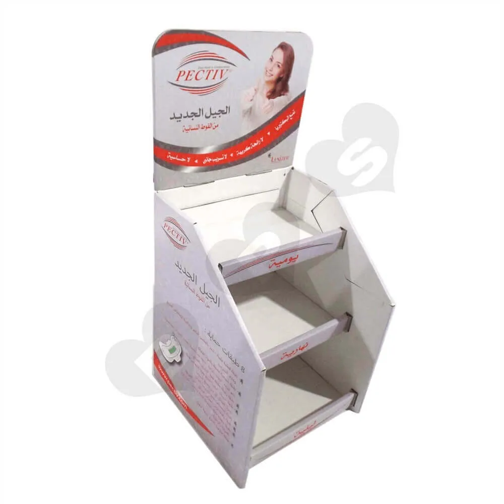 Corrugated Sanitary Napkin Display Shelves Sideview Three