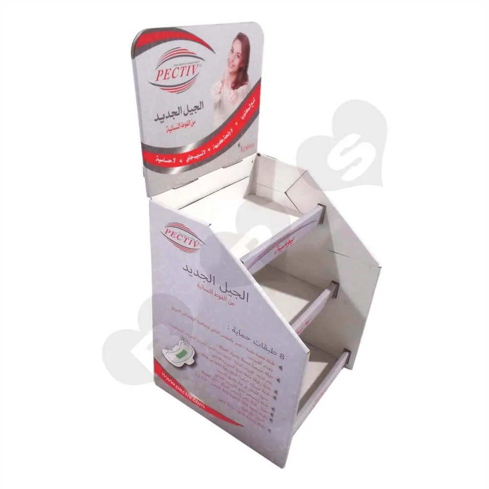 Corrugated Sanitary Napkin Display Shelves Sideview Two