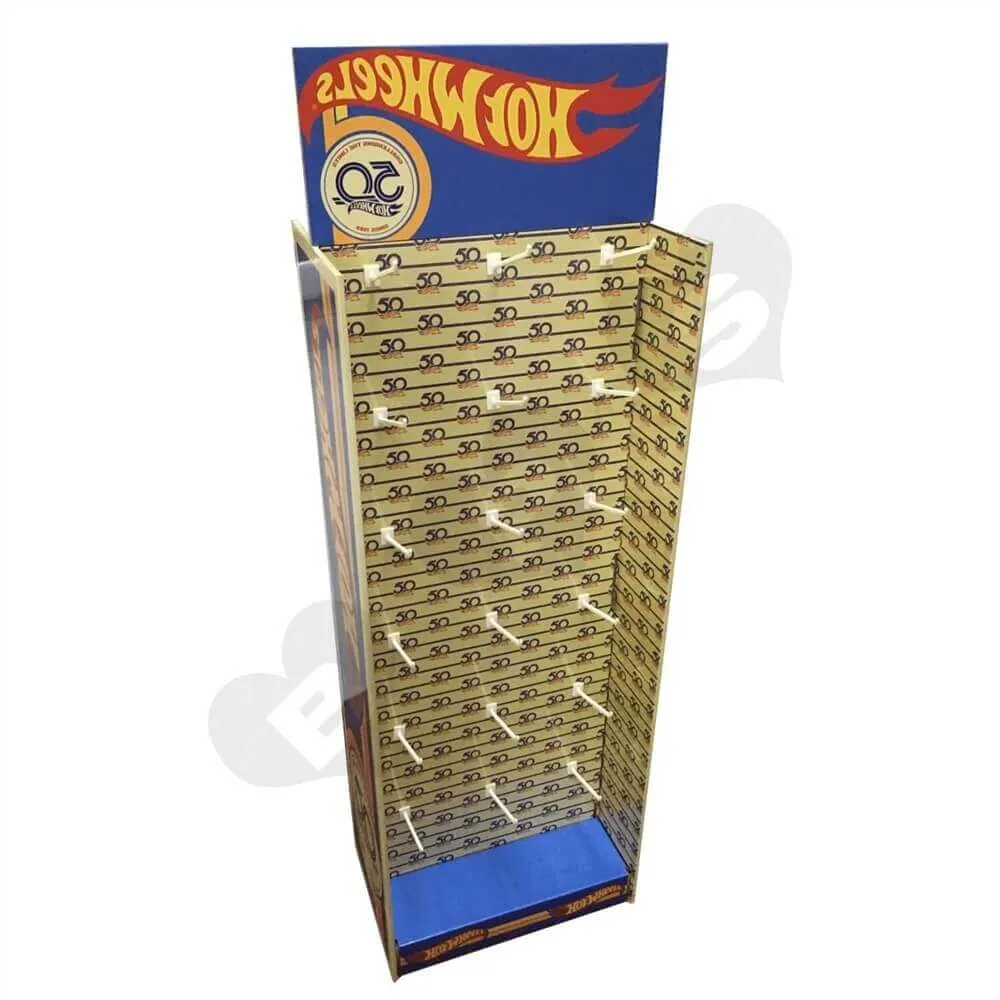 Custom Corrugated Hot Wheels Floor Stand with Hooks Sideview One