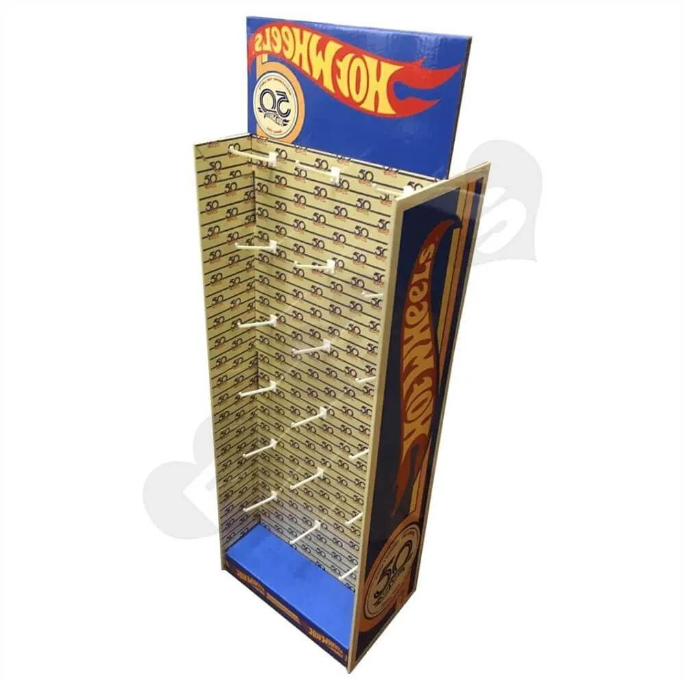 Custom Corrugated Hot Wheels Floor Stand with Hooks Sideview Two