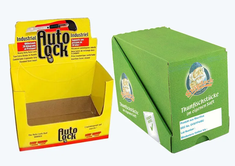 Shelf-ready packaging boxes with perforation line