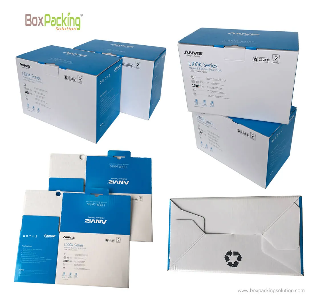 digital device packaging boxes, pantone blue printing.