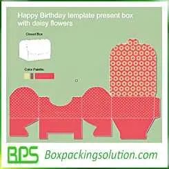 happy birthday template present box with daisy flowers