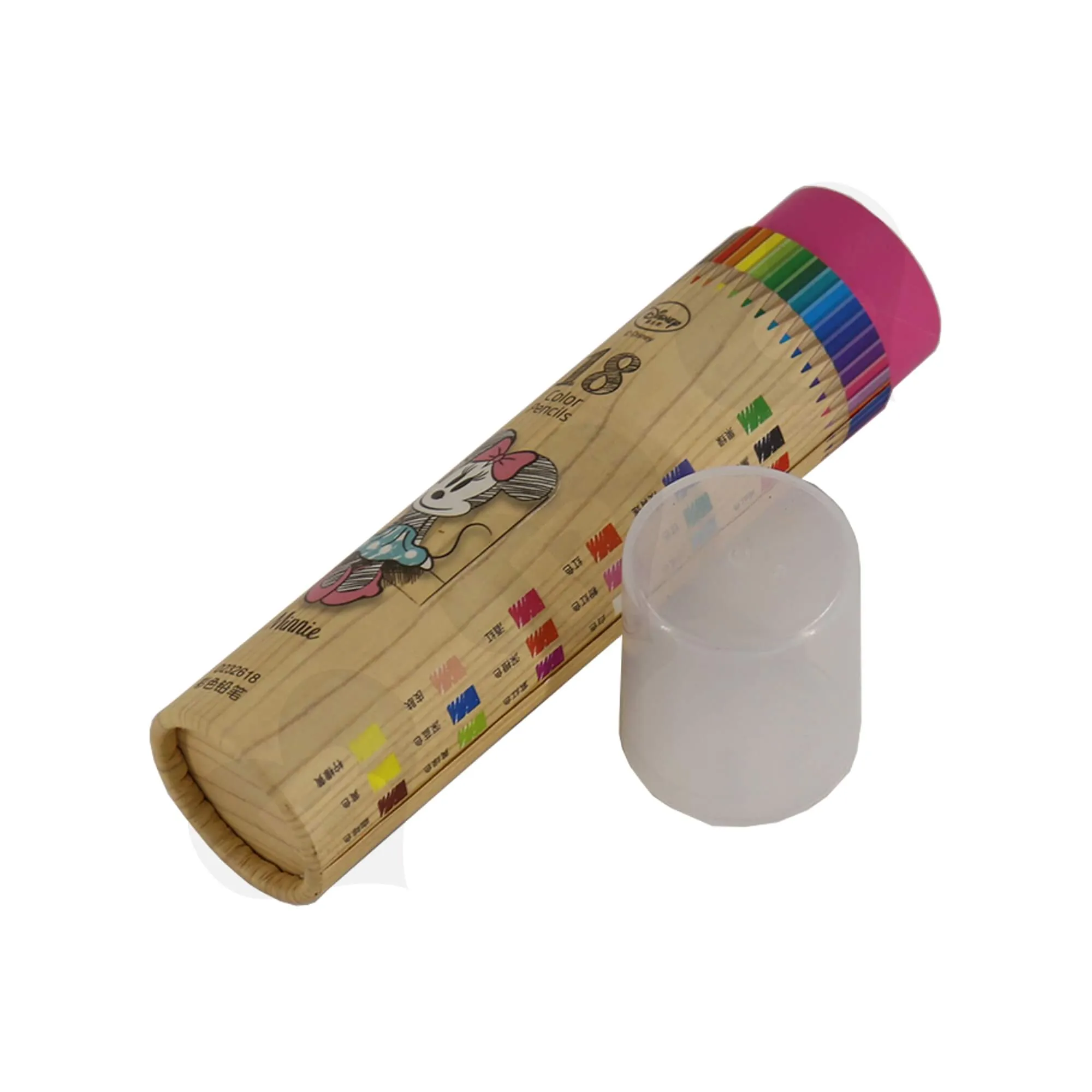 Branded Cardboard Cylinder With Plastic Lid For Packing Color Pencils Side View Four